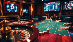 Excited players participating in a poker game with real-time 7m sports scores in the background.
