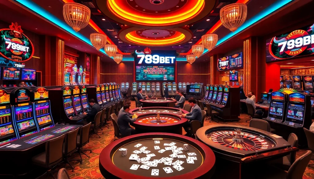 Experience the thrill of 789BET casino action with vibrant gaming tables and excited players.