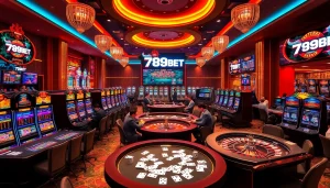 Experience the thrill of 789BET casino action with vibrant gaming tables and excited players.