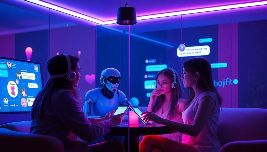 Engaging sex chat ai interaction showcasing AI characters in a modern digital atmosphere with vibrant colors.