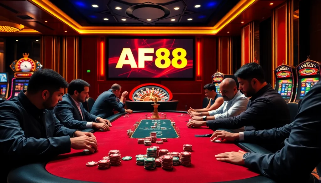 Engage in high-stakes poker at AF88 casino with vibrant chips and exciting gameplay.