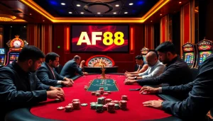Engage in high-stakes poker at AF88 casino with vibrant chips and exciting gameplay.