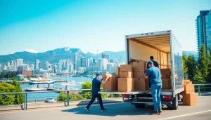 Efficient movers in action, demonstrating the best movers in Vancouver with professional packing and vibrant city backdrop.