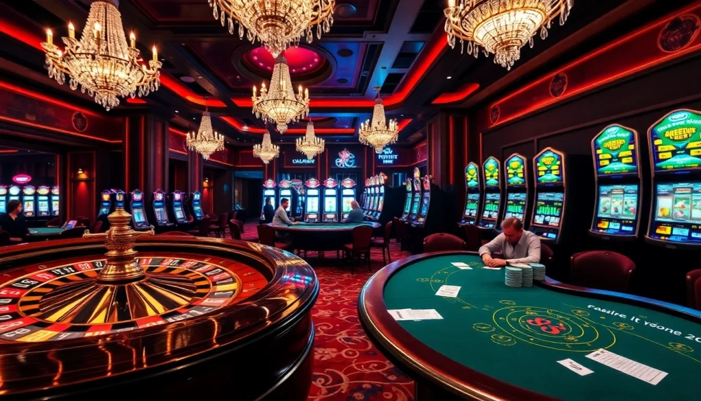 Colorful poker chips and a roulette wheel reflect KJC's vibrant casino atmosphere.