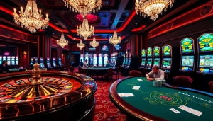 Colorful poker chips and a roulette wheel reflect KJC's vibrant casino atmosphere.