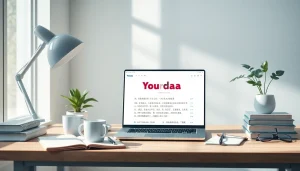 Youdao translation download interface on a laptop in a modern workspace
