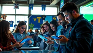 Explore online sportsbooks South Carolina with bettors in a lively, engaging environment showcasing various sports.