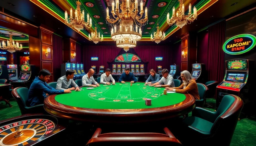 Experience the luxury of KJC COM at an exciting poker game amidst elegant casino vibes.