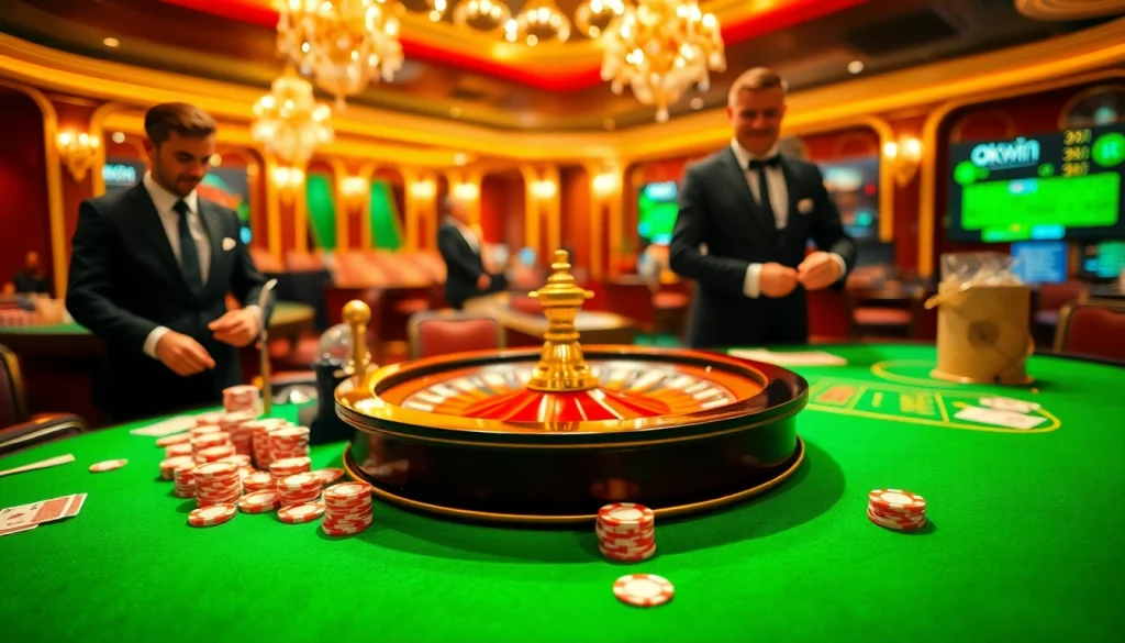 Experience the excitement of Okwin while betting at a luxurious casino table filled with lively action.
