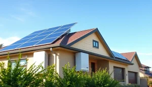 10kw hybrid solar system installed on a modern suburban home with green surroundings.