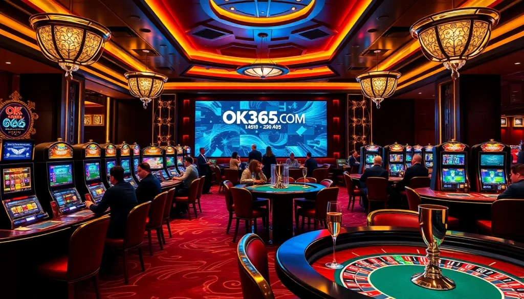 Exciting gambling scene at OK365LV.COM with vibrant casino games and luxurious decor.