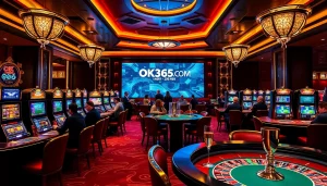 Exciting gambling scene at OK365LV.COM with vibrant casino games and luxurious decor.