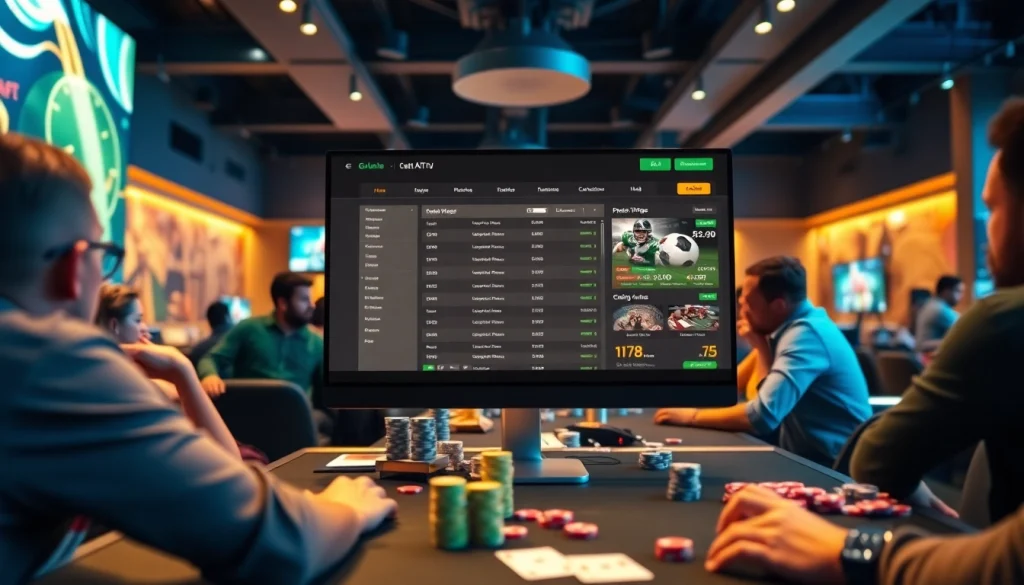 Exciting gaming atmosphere showcasing okvipwin.live's online betting interface with diverse players engaged in action.