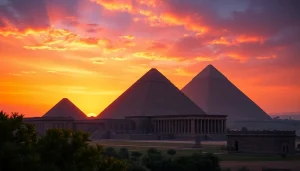 Explore the majestic architecture of the Great Pyramid of Giza at https://piraminds.com/ during sunset.