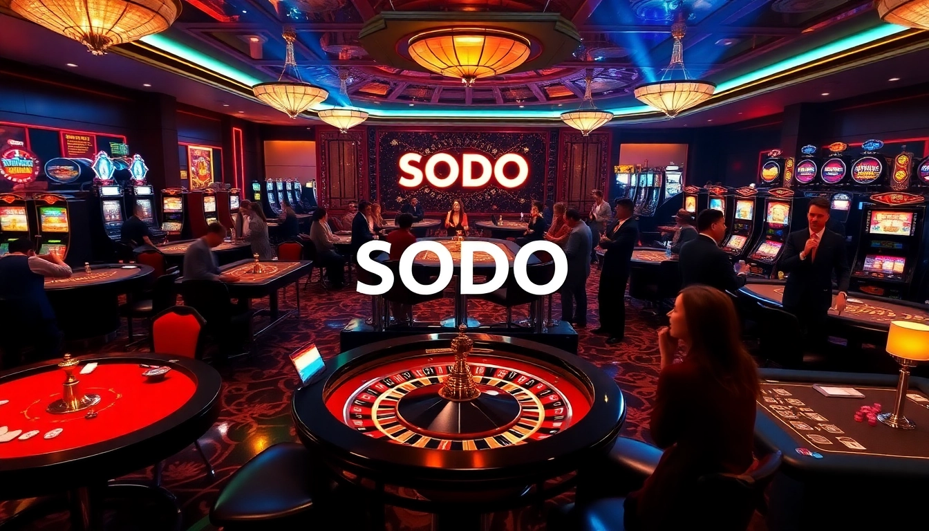 SODO Casino table scene with players engaged in high-stakes games, capturing luxury and excitement.