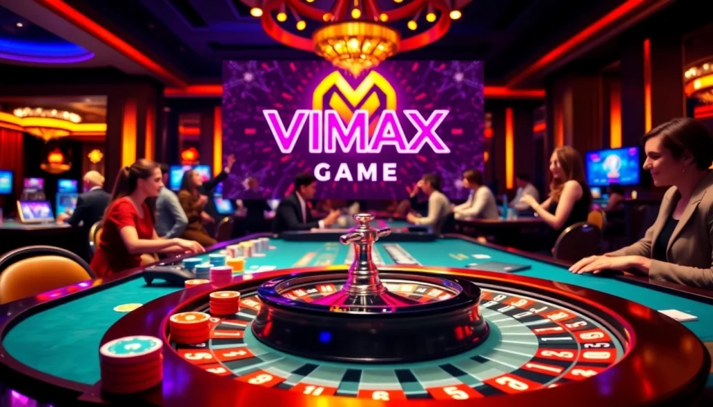 Experience the thrill of vmax game with vibrant casino action featuring poker chips and roulette.