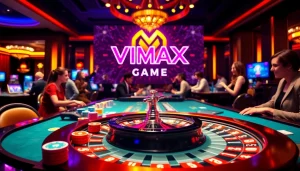 Experience the thrill of vmax game with vibrant casino action featuring poker chips and roulette.