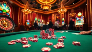 Excited players enjoying classic casino games at GO8 with vibrant lights and luxurious decor.