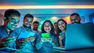 Jalwa lottery players celebrating wins while engaging online, showcasing excitement and digital interaction.