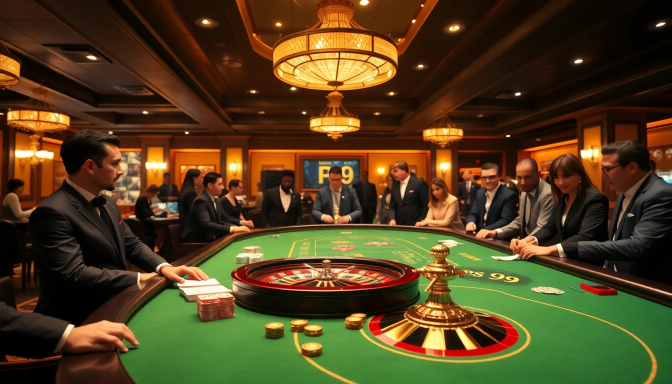 Players enjoying thrilling poker games at PS 99 casino with luxurious ambiance and engaging dealers.