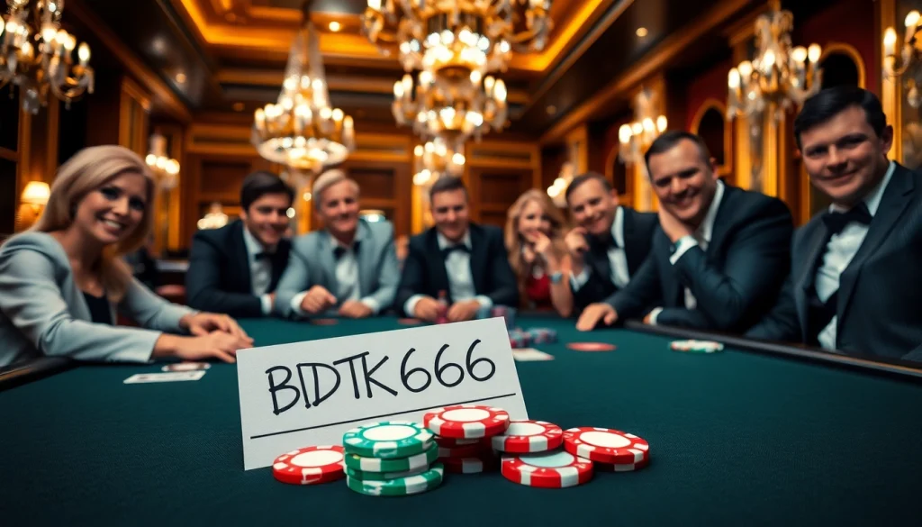 Exciting poker game scene with players and BDTK666 betting slip on the table.
