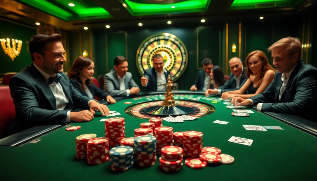 Engage in thrilling casino games at mb66.nyc with vibrant poker chips and a spinning roulette wheel.