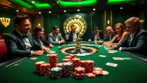 Engage in thrilling casino games at mb66.nyc with vibrant poker chips and a spinning roulette wheel.