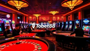Experience the excitement of nhà cái tobet88 with vibrant casino games and betting tables.