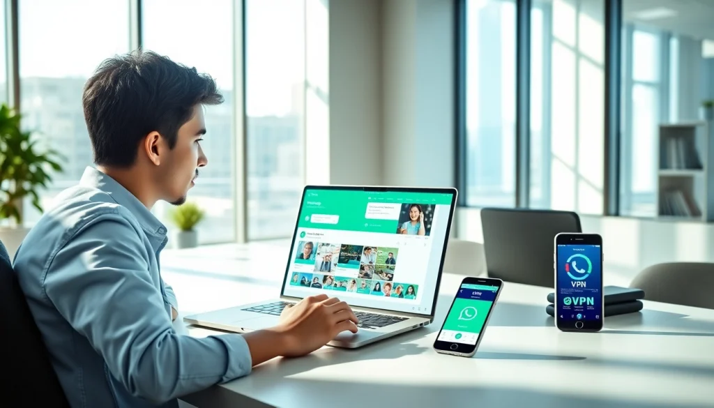 在现代办公室中通过 WhatsApp Web 使用 快连VPN 实现无缝通信。