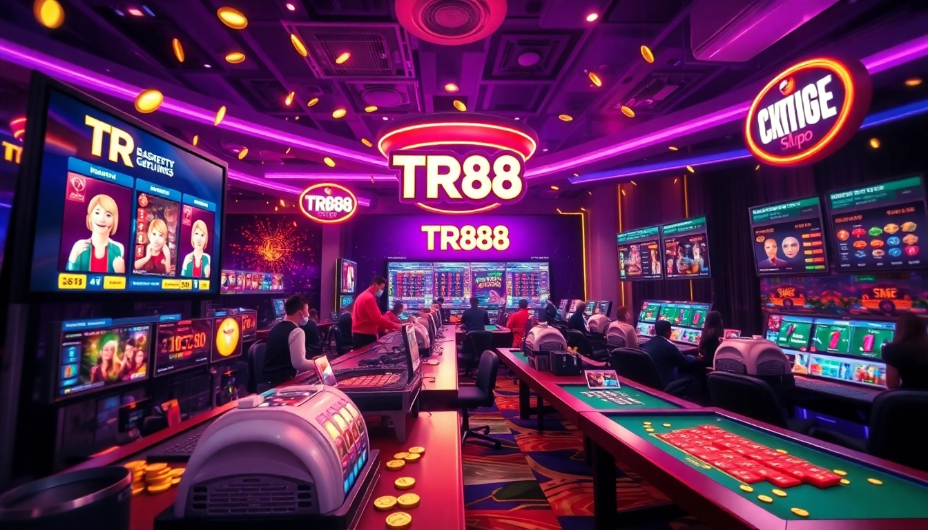 TR88 online gaming platform showcasing a vibrant casino environment with players engaged in games