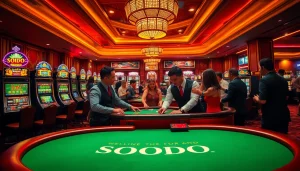Engaged players enjoying a high-stakes poker game at SODO Casino, showcasing excitement and luxury.