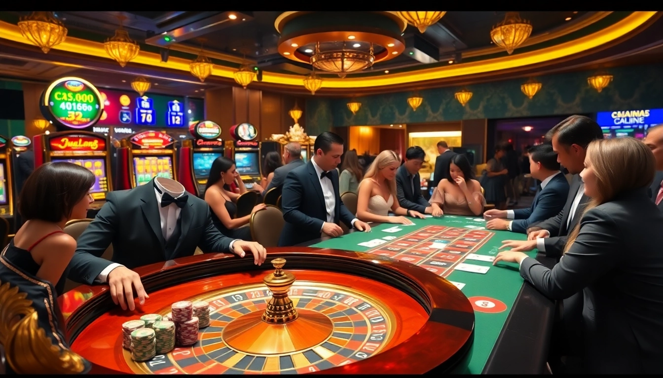 Players enjoying a thrilling game with OK365 at a luxurious casino table filled with poker chips.