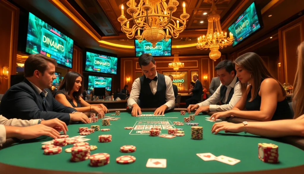Players engaged in an exciting poker game featuring dinamit4d winning numbers prominently displayed.