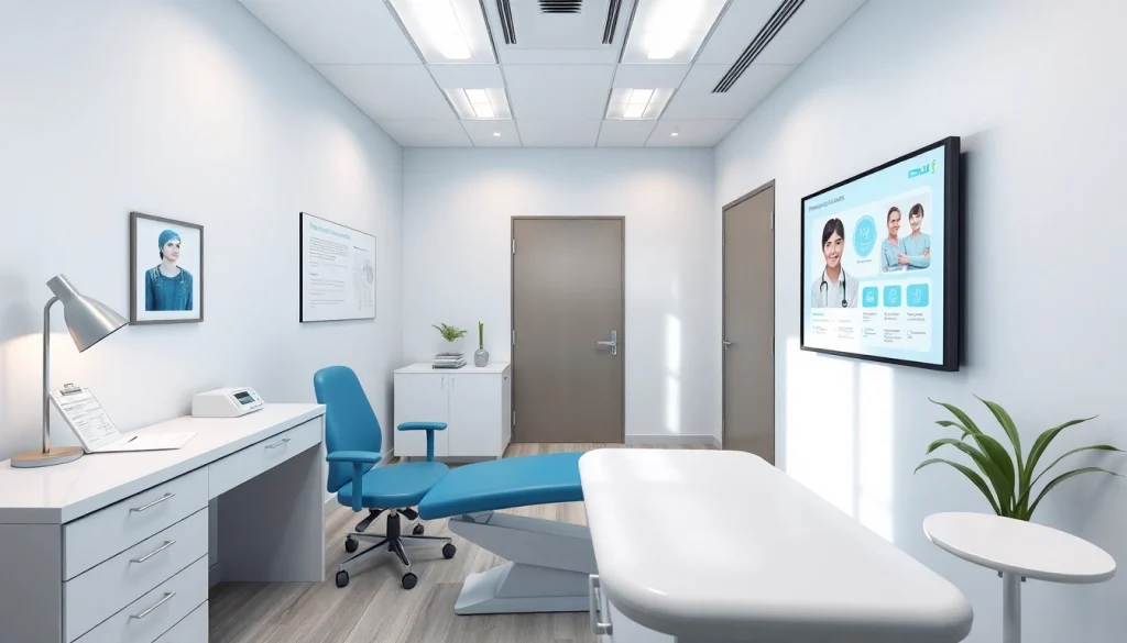 医療チャートと教育資料を背景に「包茎手術 おすすめ」を強調した、包茎手術の診察室の様子。