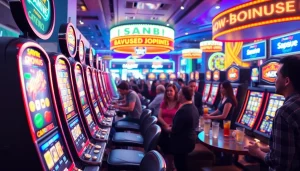 Menangkan jackpot di slot depo 1000 dengan suasana kasino yang penuh warna dan semangat.