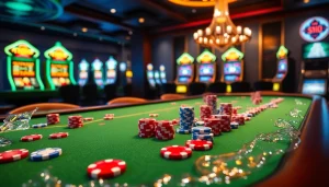 ACTION-PACKED scene featuring a luxurious casino table with AQUA CREST Replacement for GE® RPWFE highlighted amidst colorful poker chips and slot machines.