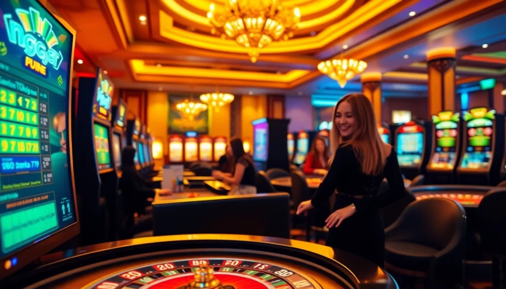 Experience the thrill of ulasan naga169 in a vibrant casino scene with engaging slot machines and excited players.