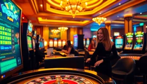 Experience the thrill of ulasan naga169 in a vibrant casino scene with engaging slot machines and excited players.