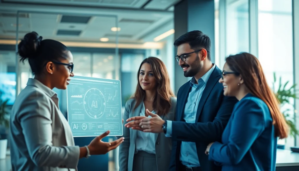 AI consulting company in UK collaborating in a modern office environment with technology.