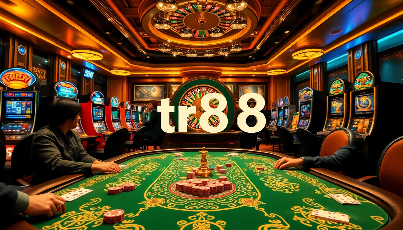 Thrilling gameplay at the poker table in TR88 casino environment featuring vibrant chips and exciting atmosphere.