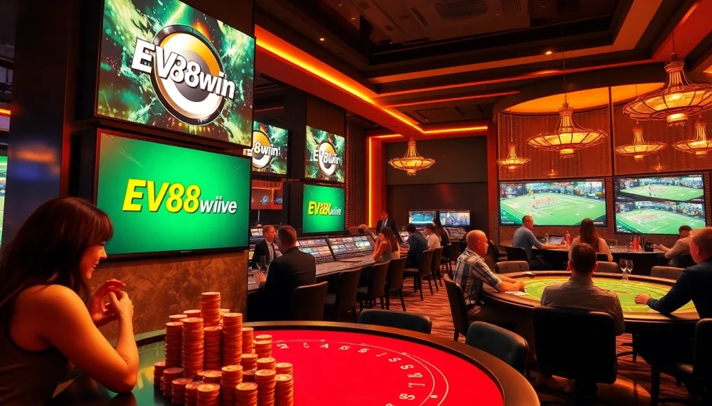 Experience the excitement of online gaming at ev88win.live with vibrant casino scenes and engaging sports betting options.