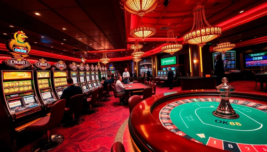 Experience the thrill of betting at OK88, showcasing vibrant slots and engaging players.
