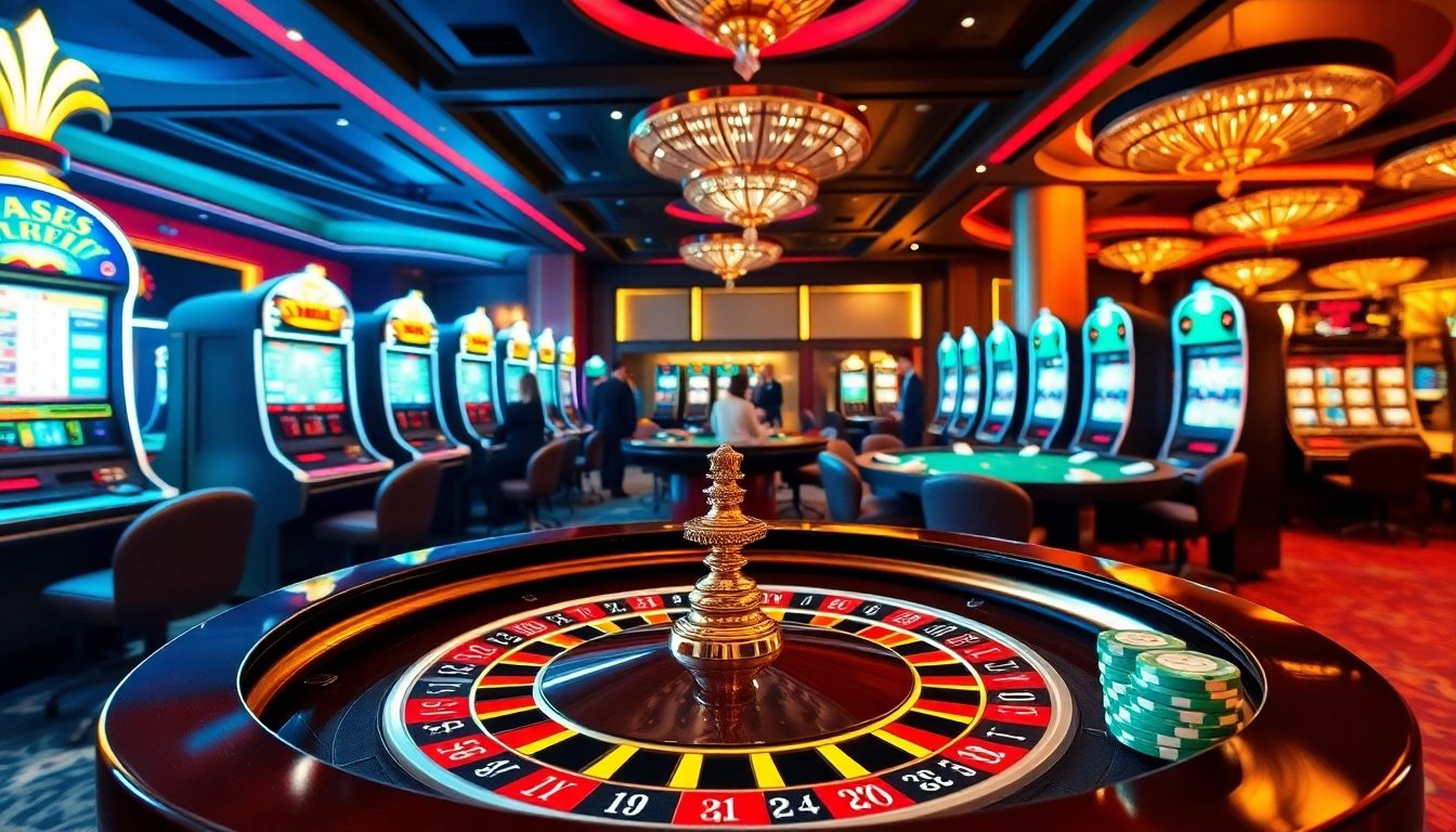 Experience the thrill of winning at ABC8 com with a luxurious casino setting featuring roulette, slot machines, and poker chips.