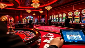 SODO Casino showcasing an exciting gaming atmosphere with roulette and blackjack tables.