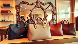 명품 이미테이션 가방을 스타일리시하게 전시한 부티크 모습