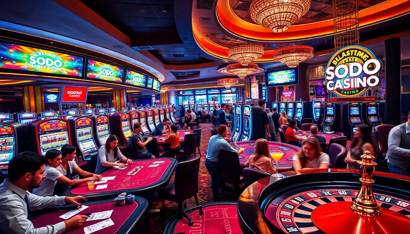 Players enjoying high-stakes action at SODO CASINO's vibrant gaming floor.