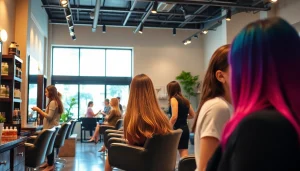 Omnia Salon in San Diego, an Aveda salon, showcasing stylish hair transformations and vibrant colors.