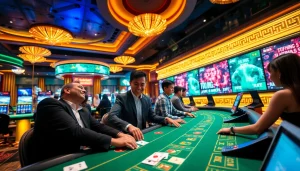Exciting gaming atmosphere at W88.nyc's modern casino featuring vibrant tables and players.