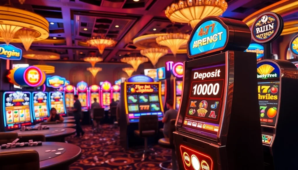 Players enjoying high-stakes excitement at a slot machine featuring a slot deposit 1000 promotion.