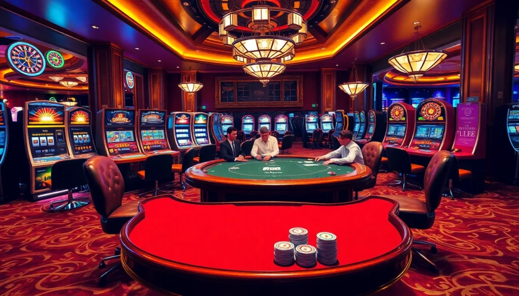Engaging gamblers at a luxury casino showcasing https://nova8886.com/ with vibrant poker chips and roulette wheel excitement.